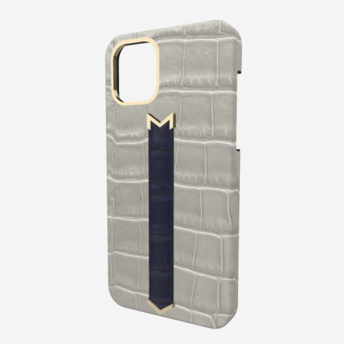Gold Finger Strap Case for iPhone 13 in Genuine Alligator Pearl Grey Navy Blue 