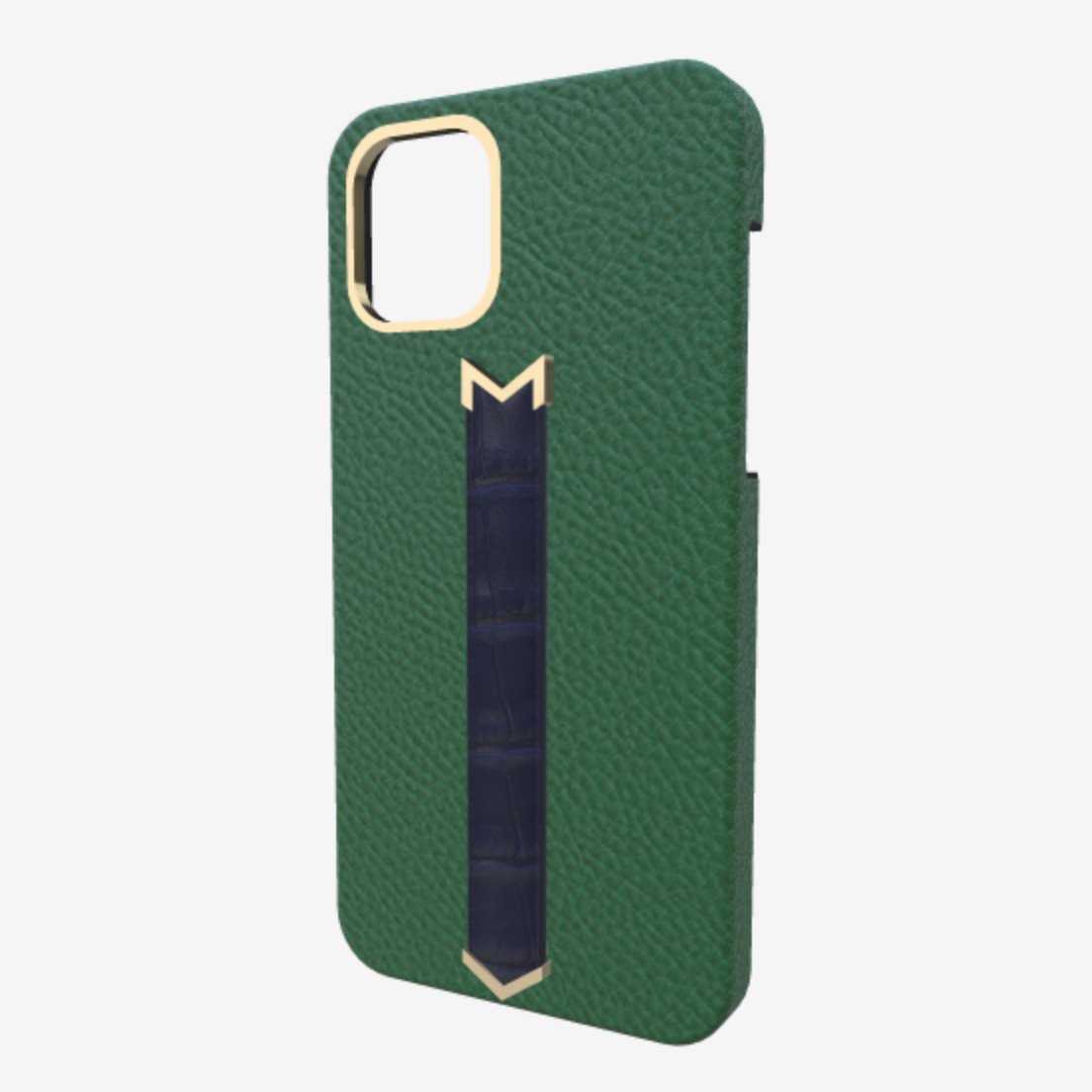 Gold Finger Strap Case for iPhone 13 in Genuine Calfskin and Alligator 