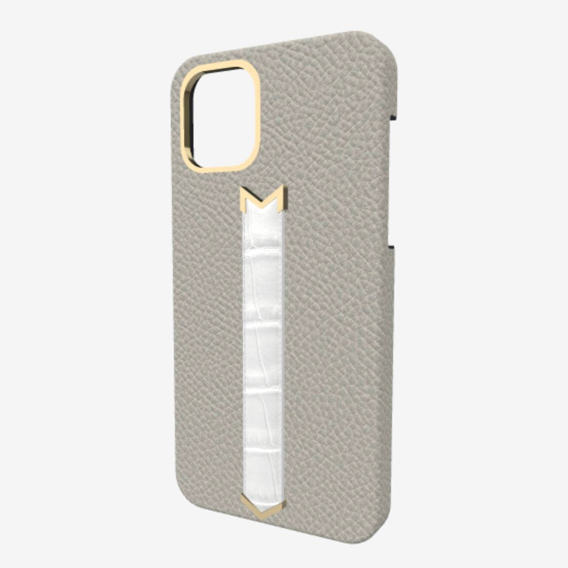 Gold Finger Strap Case for iPhone 13 in Genuine Calfskin and Alligator 
