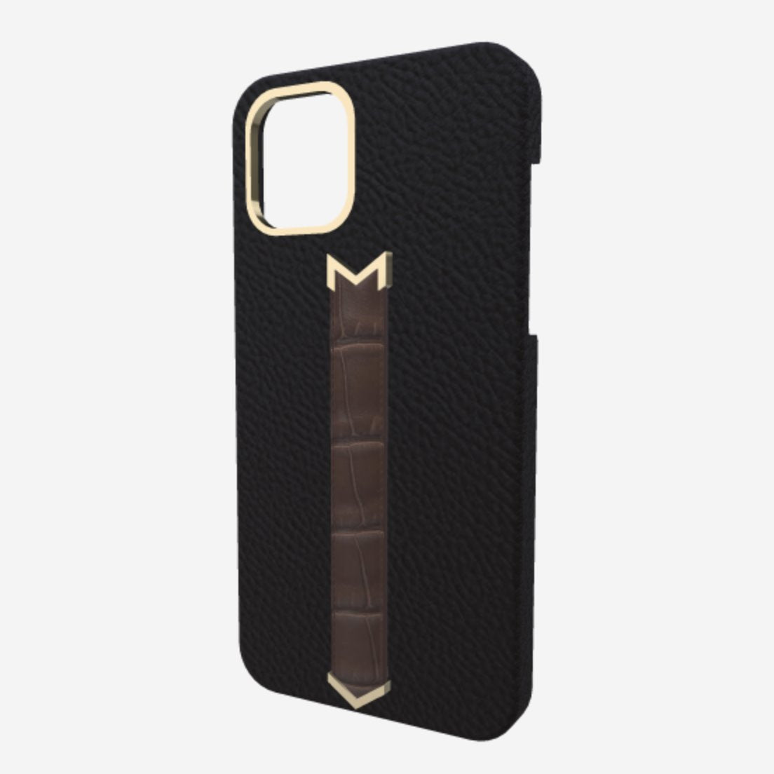 Gold Finger Strap Case for iPhone 13 in Genuine Calfskin and Alligator 