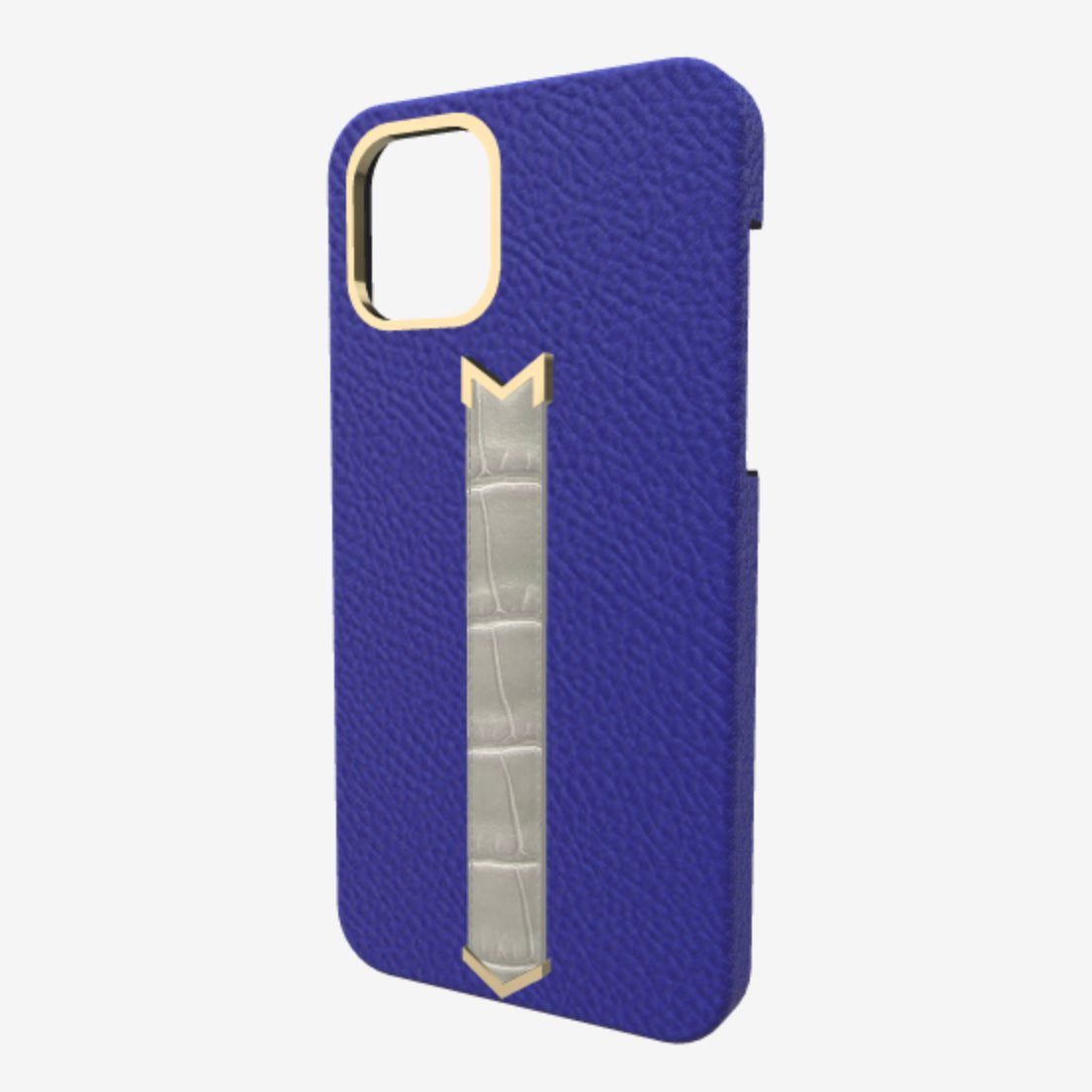 Gold Finger Strap Case for iPhone 13 in Genuine Calfskin and Alligator 