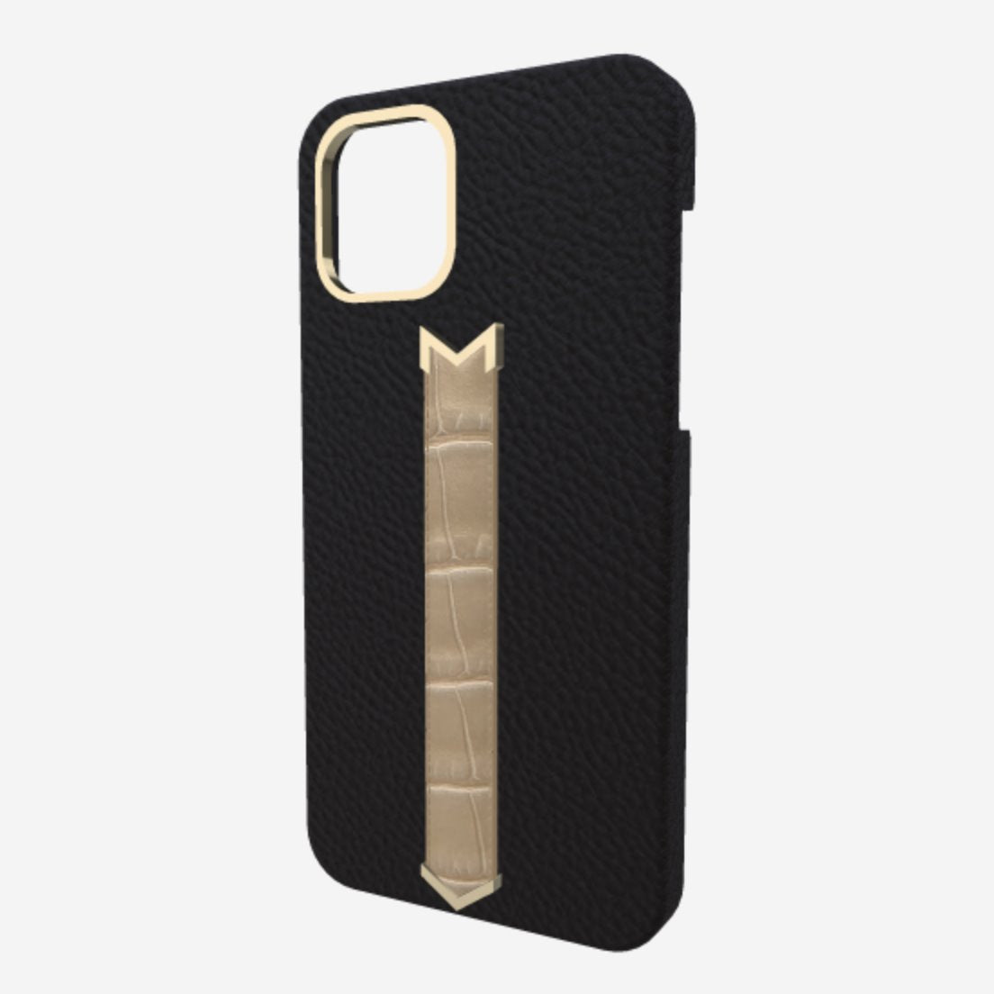 Gold Finger Strap Case for iPhone 13 in Genuine Calfskin and Alligator 