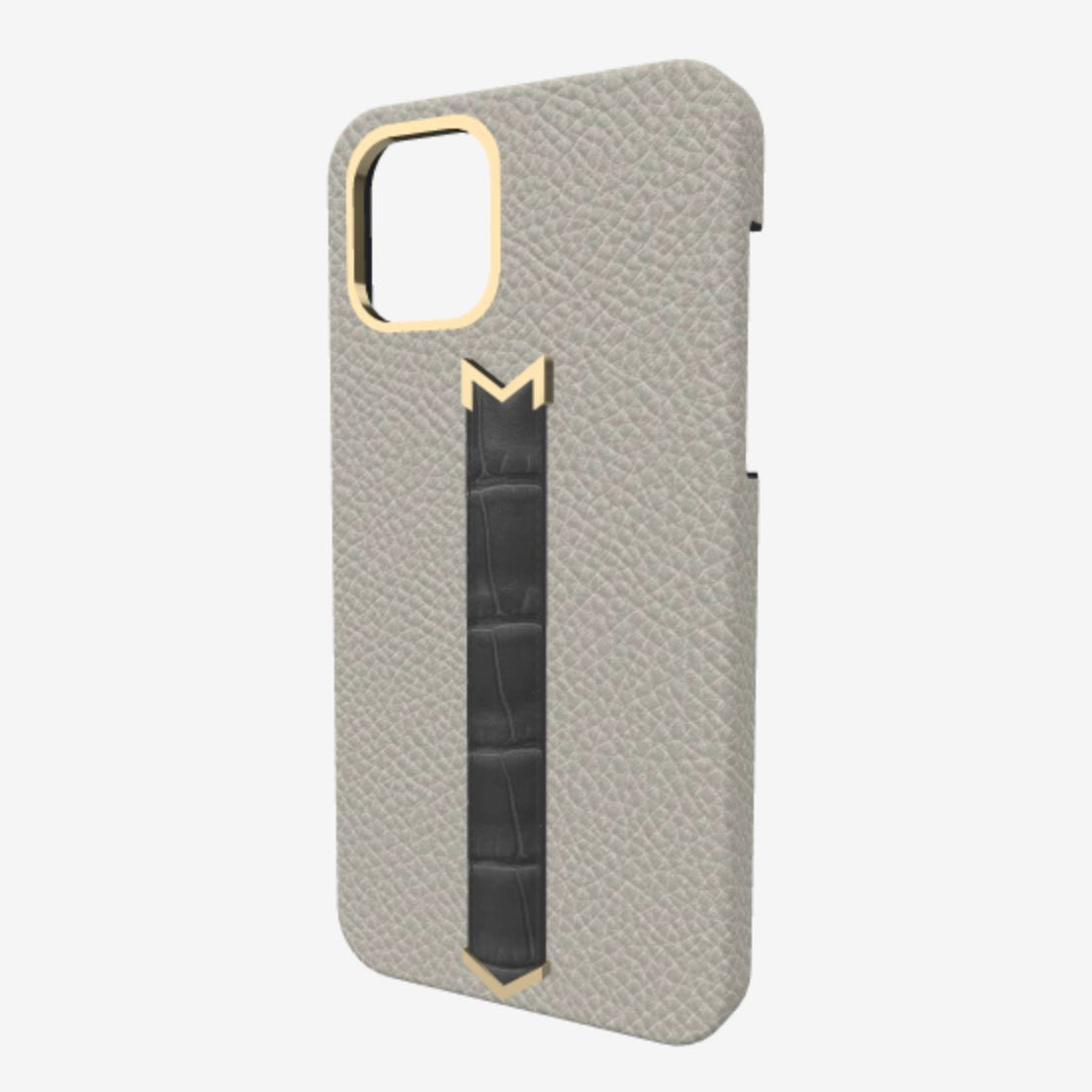 Gold Finger Strap Case for iPhone 13 in Genuine Calfskin and Alligator 