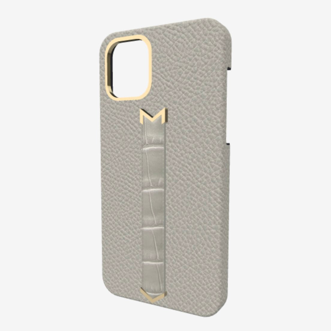 Gold Finger Strap Case for iPhone 13 in Genuine Calfskin and Alligator 