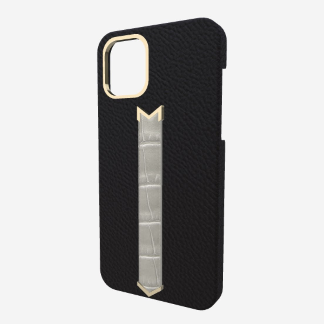 Gold Finger Strap Case for iPhone 13 in Genuine Calfskin and Alligator 