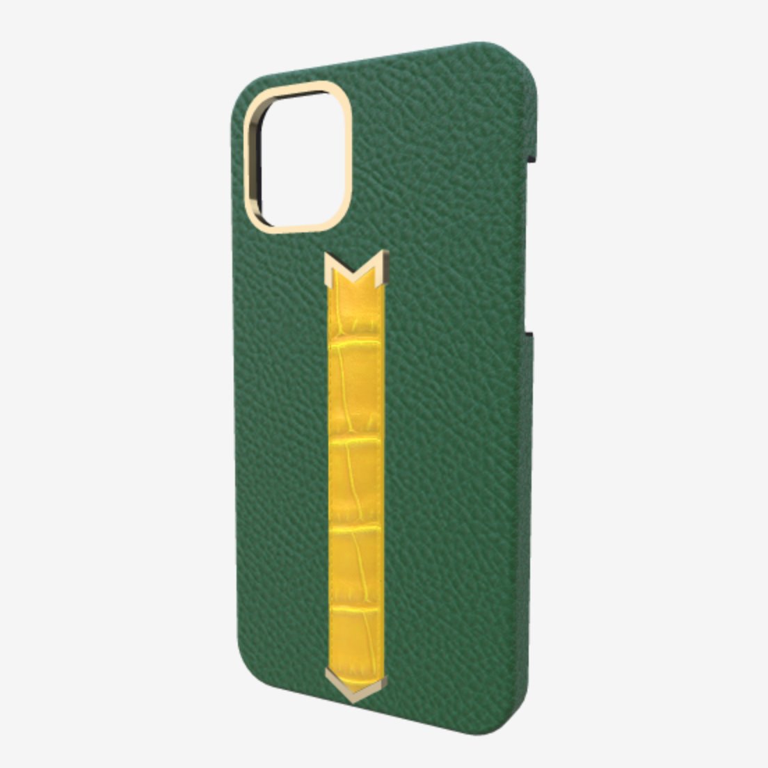 Gold Finger Strap Case for iPhone 13 in Genuine Calfskin and Alligator 