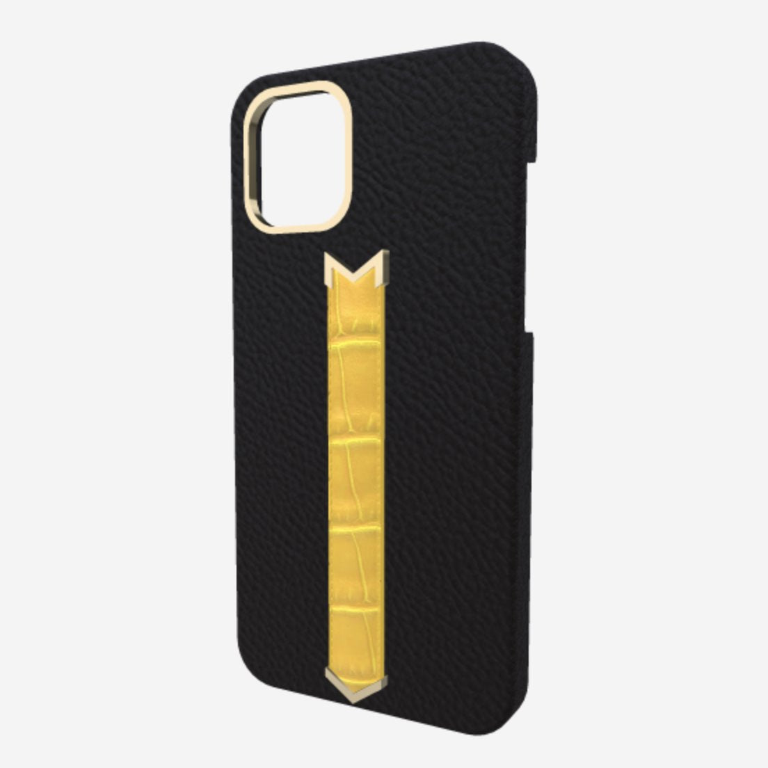 Gold Finger Strap Case for iPhone 13 in Genuine Calfskin and Alligator 