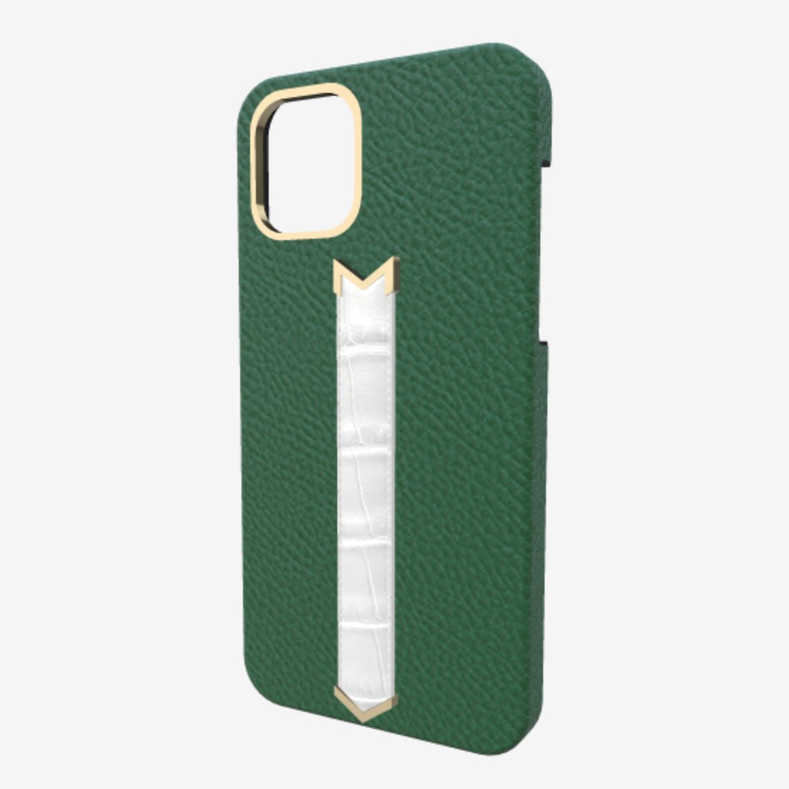 Gold Finger Strap Case for iPhone 13 in Genuine Calfskin and Alligator 