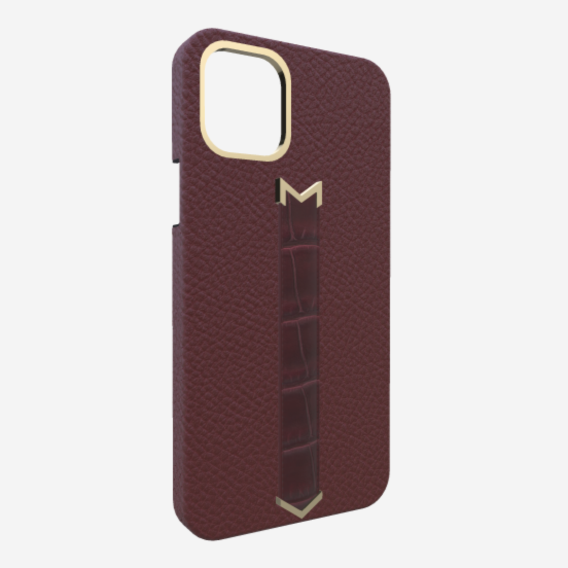 Gold Finger Strap Case for iPhone 13 in Genuine Calfskin and Alligator Burgundy Palace Burgundy Palace 