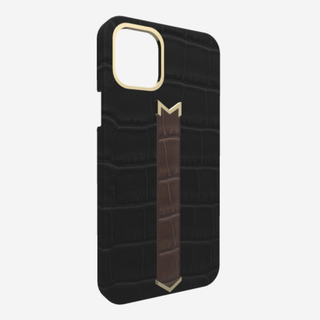 Gold Finger Strap Case for iPhone 13 Pro in Genuine Alligator 