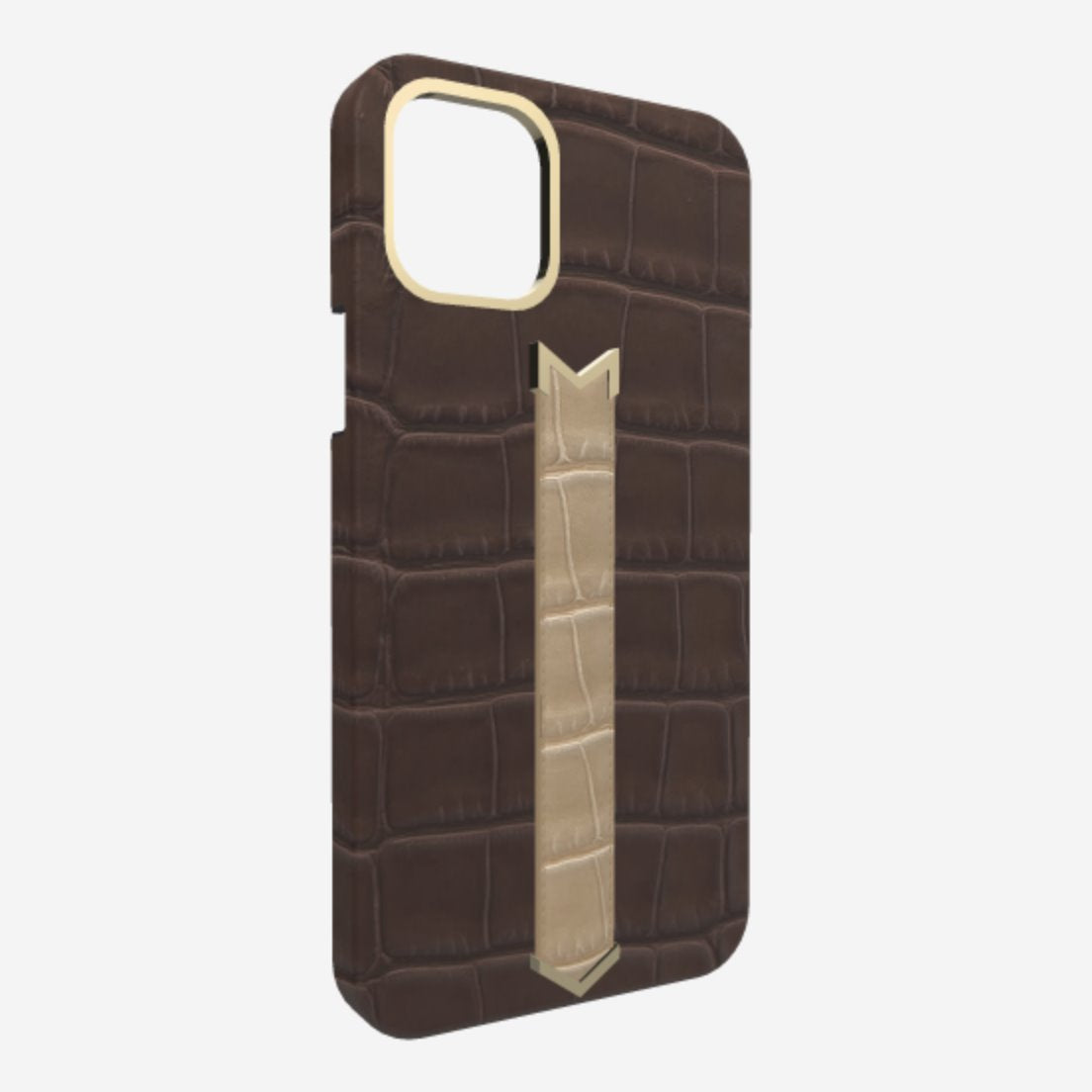 Gold Finger Strap Case for iPhone 13 Pro in Genuine Alligator 