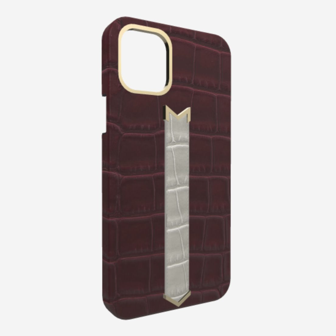 Gold Finger Strap Case for iPhone 13 Pro in Genuine Alligator 