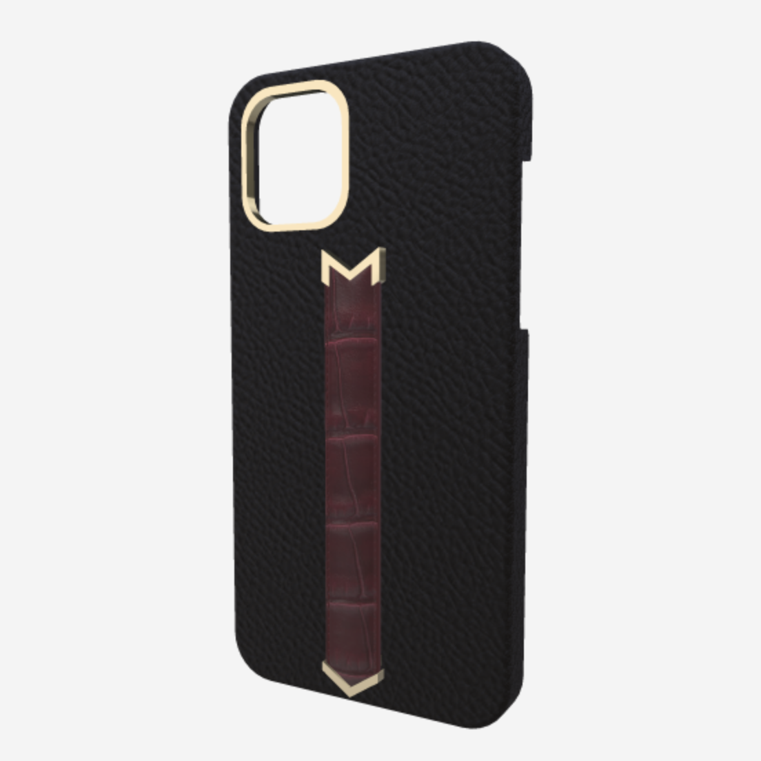 Gold Finger Strap Case for iPhone 13 Pro in Genuine Calfskin and Alligator 