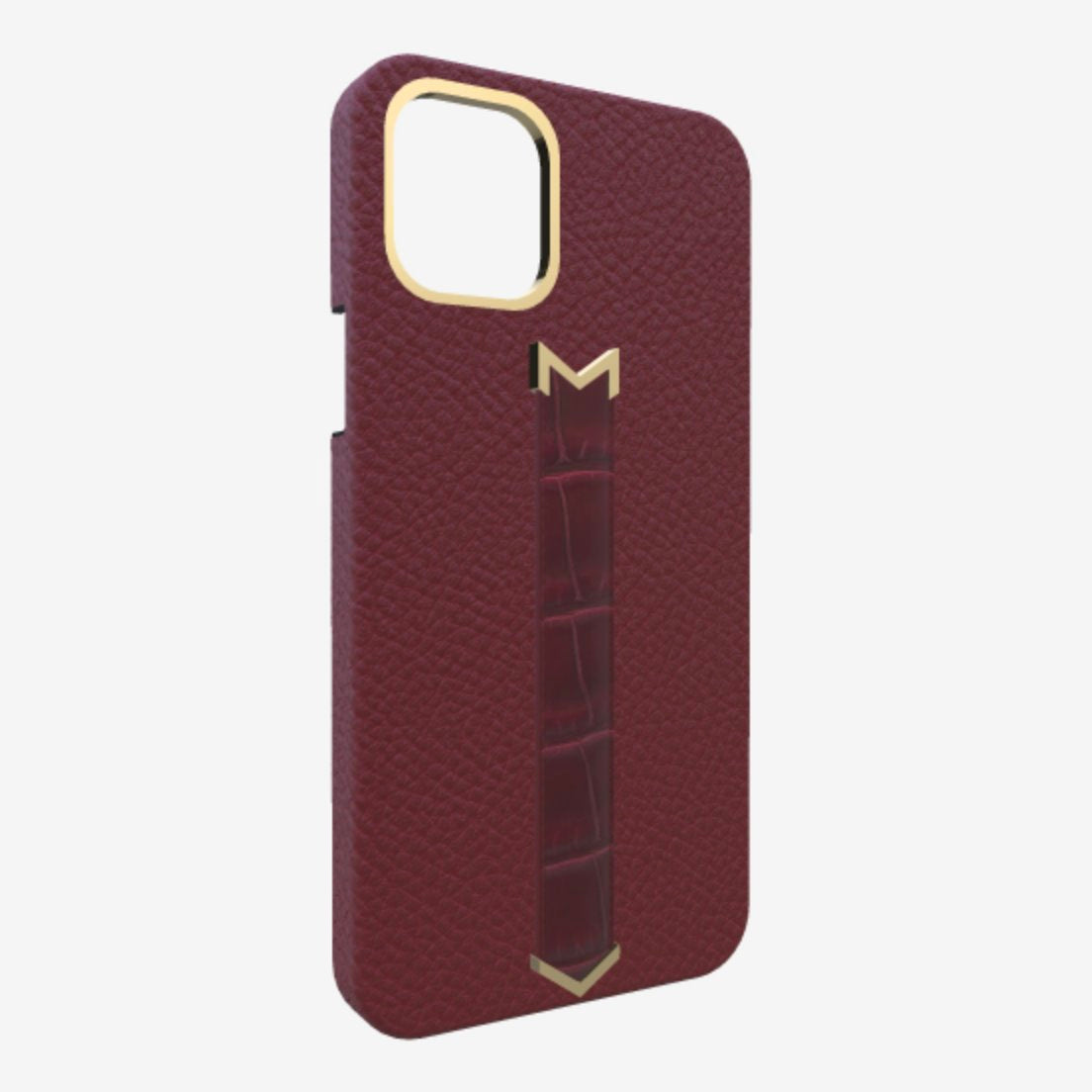 Gold Finger Strap Case for iPhone 13 Pro in Genuine Calfskin and Alligator Burgundy Palace Burgundy Palace 