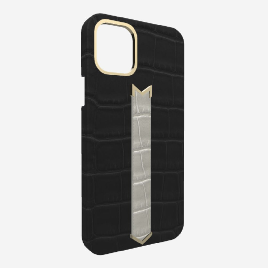 Gold Finger Strap Case for iPhone 13 Pro Max in Genuine Alligator 