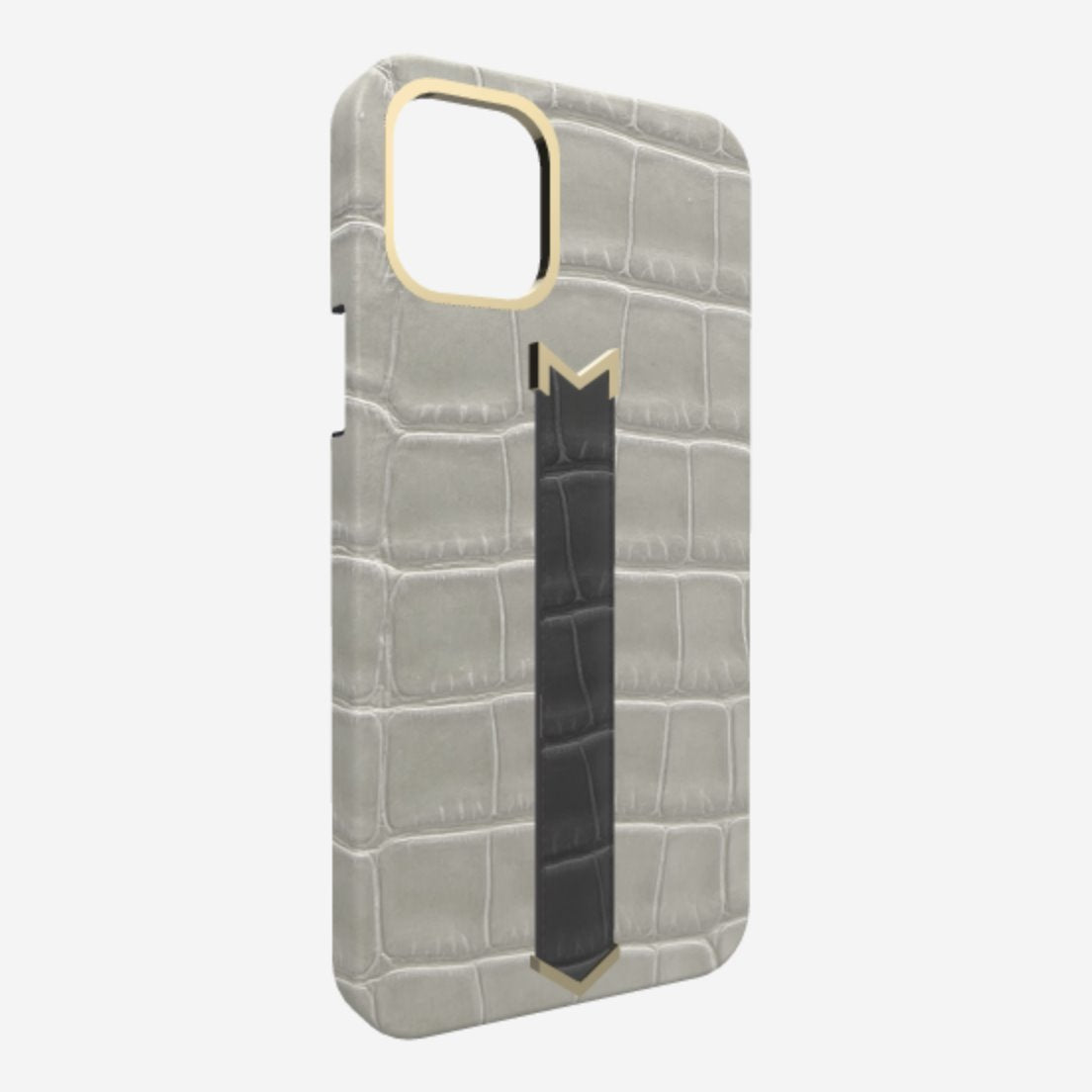 Gold Finger Strap Case for iPhone 13 Pro Max in Genuine Alligator 