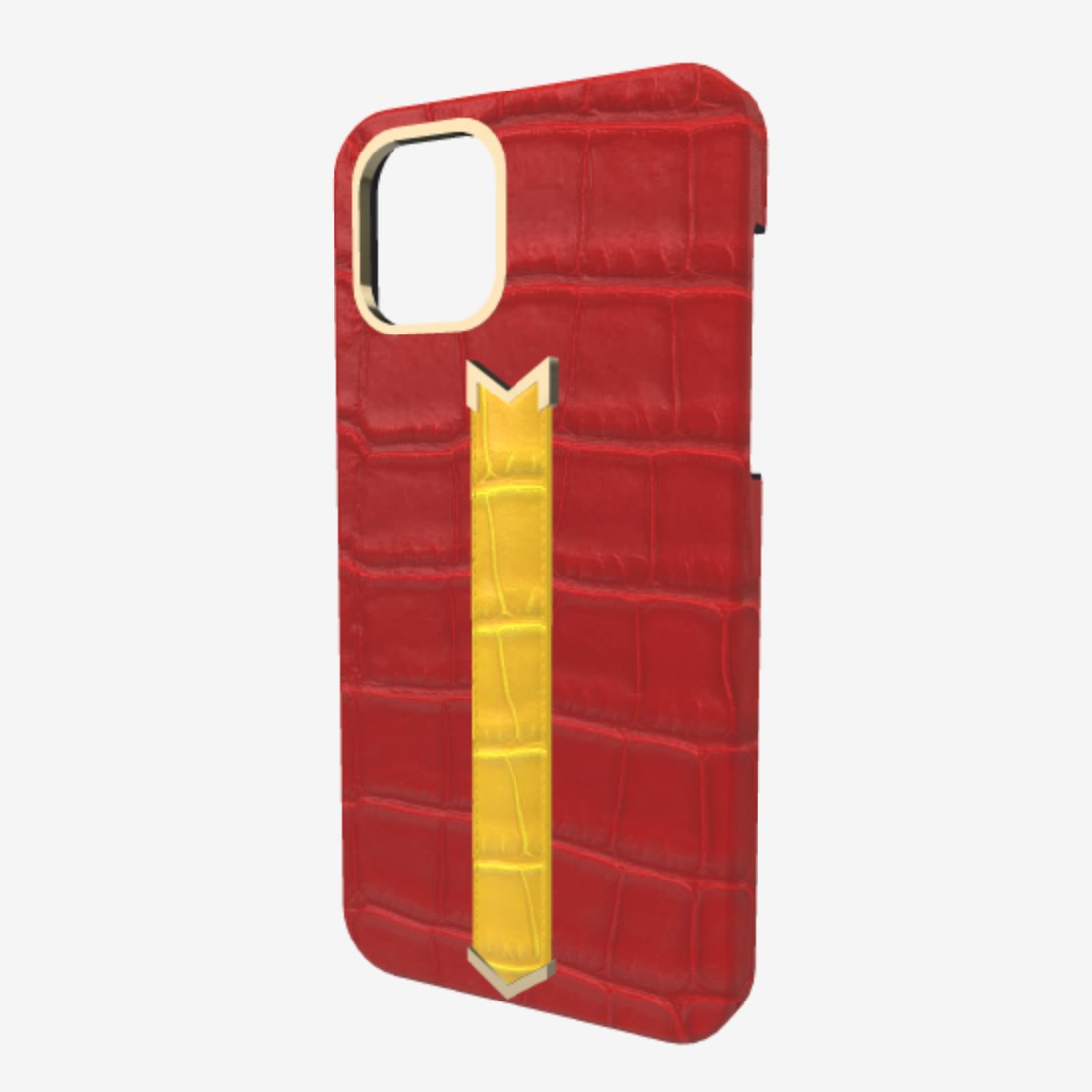 Gold Finger Strap Case for iPhone 13 Pro Max in Genuine Alligator Glamour Red Summer Yellow 