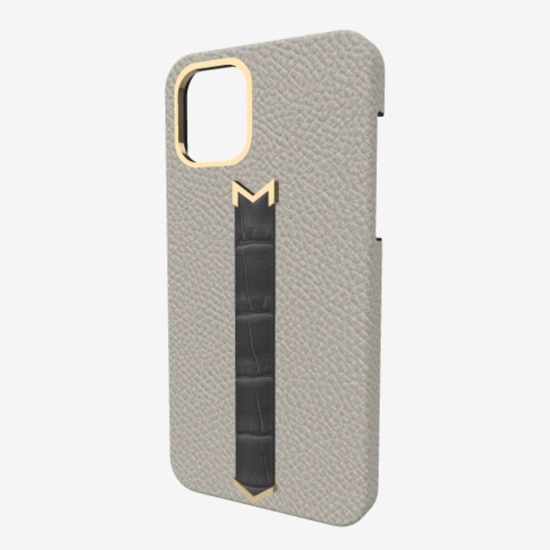 Gold Finger Strap Case for iPhone 13 Pro Max in Genuine Calfskin and Alligator 