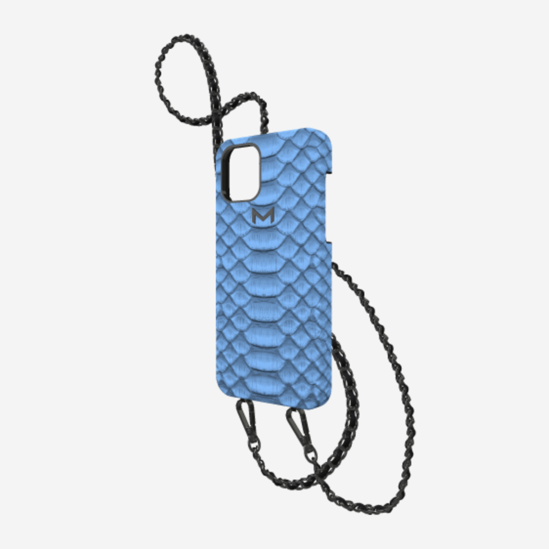 Necklace Case for iPhone 12 Pro Max in Genuine Python Blue Jean Black Plating 