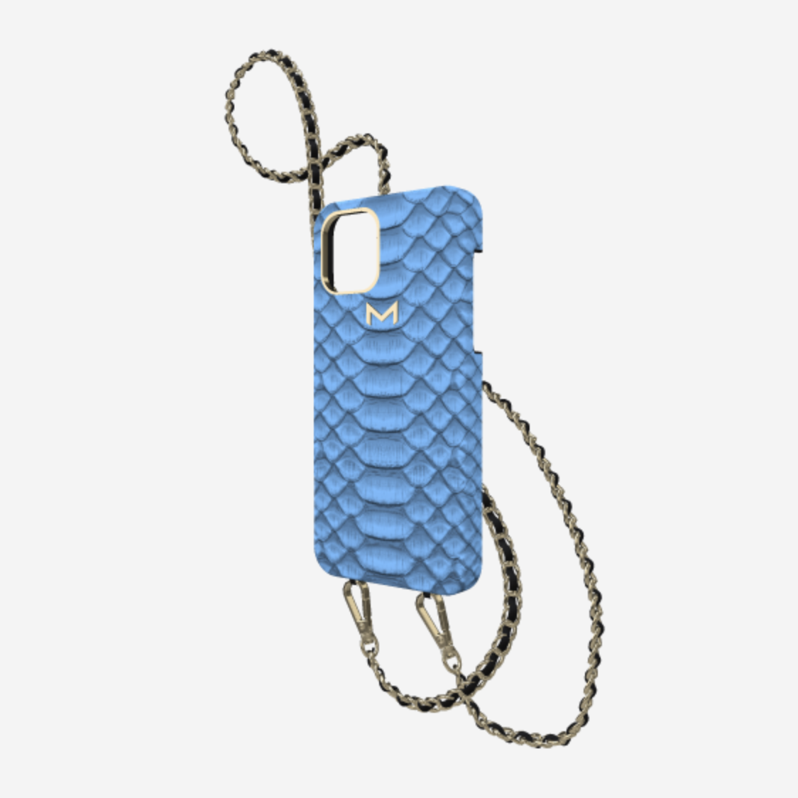 Necklace Case for iPhone 12 Pro Max in Genuine Python Blue Jean Yellow Gold 