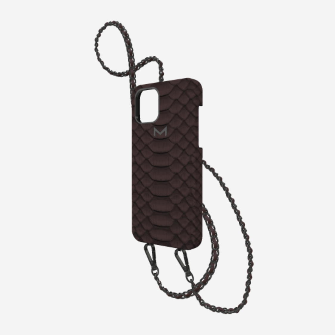 Necklace Case for iPhone 13 in Genuine Python Borsalino Brown Black Plating 