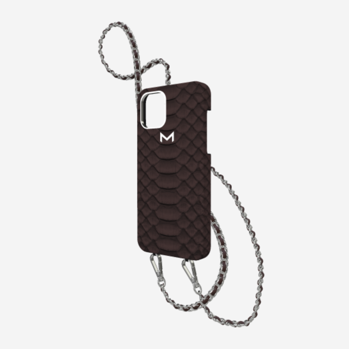 Necklace Case for iPhone 13 in Genuine Python Borsalino Brown Steel 316 