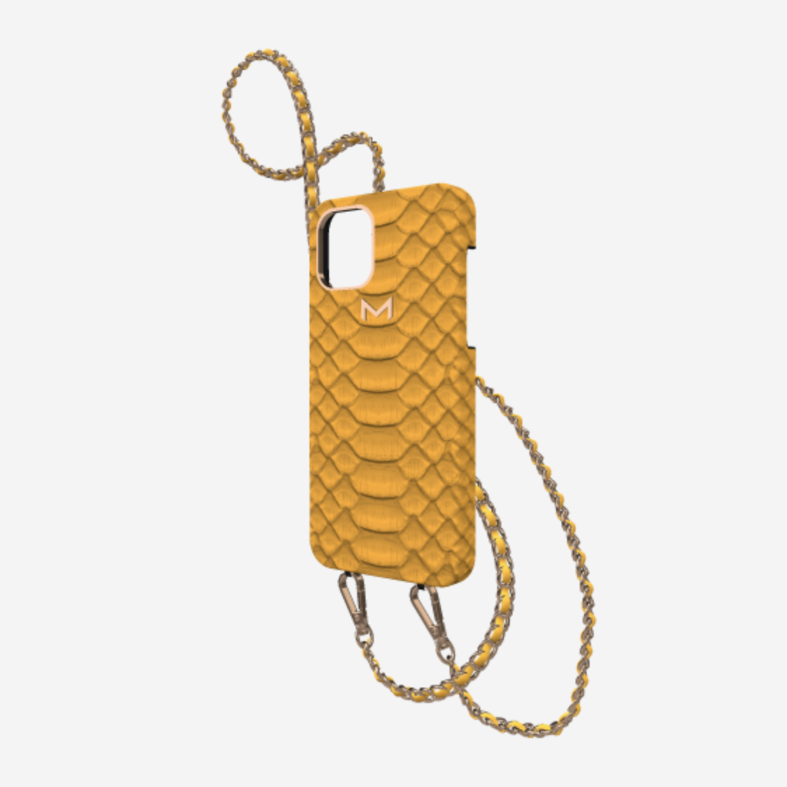 Necklace Case for iPhone 13 in Genuine Python Sunny Yellow Rose Gold 