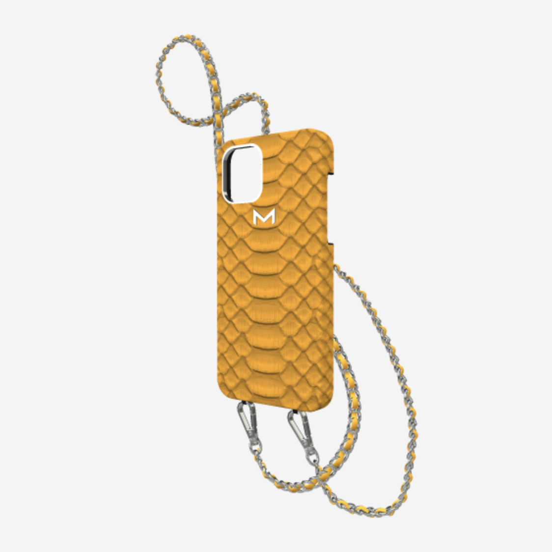 Necklace Case for iPhone 13 in Genuine Python Sunny Yellow Steel 316 