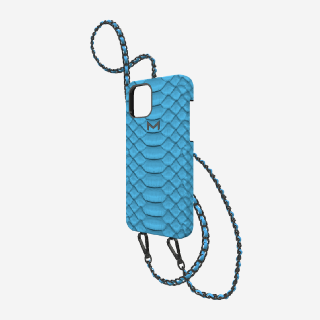 Necklace Case for iPhone 13 in Genuine Python Tropical Blue Black Plating 