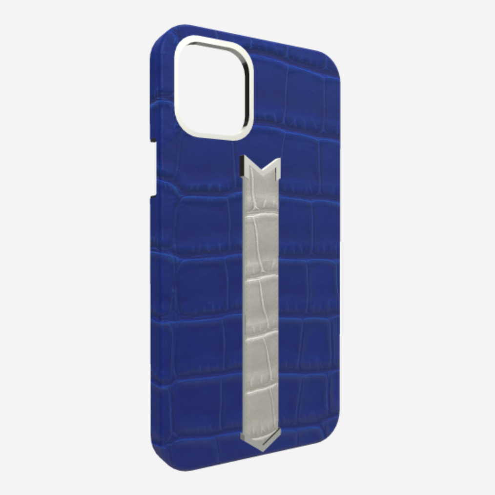 Silver Finger Strap Case for iPhone 13 Pro in Genuine Alligator 