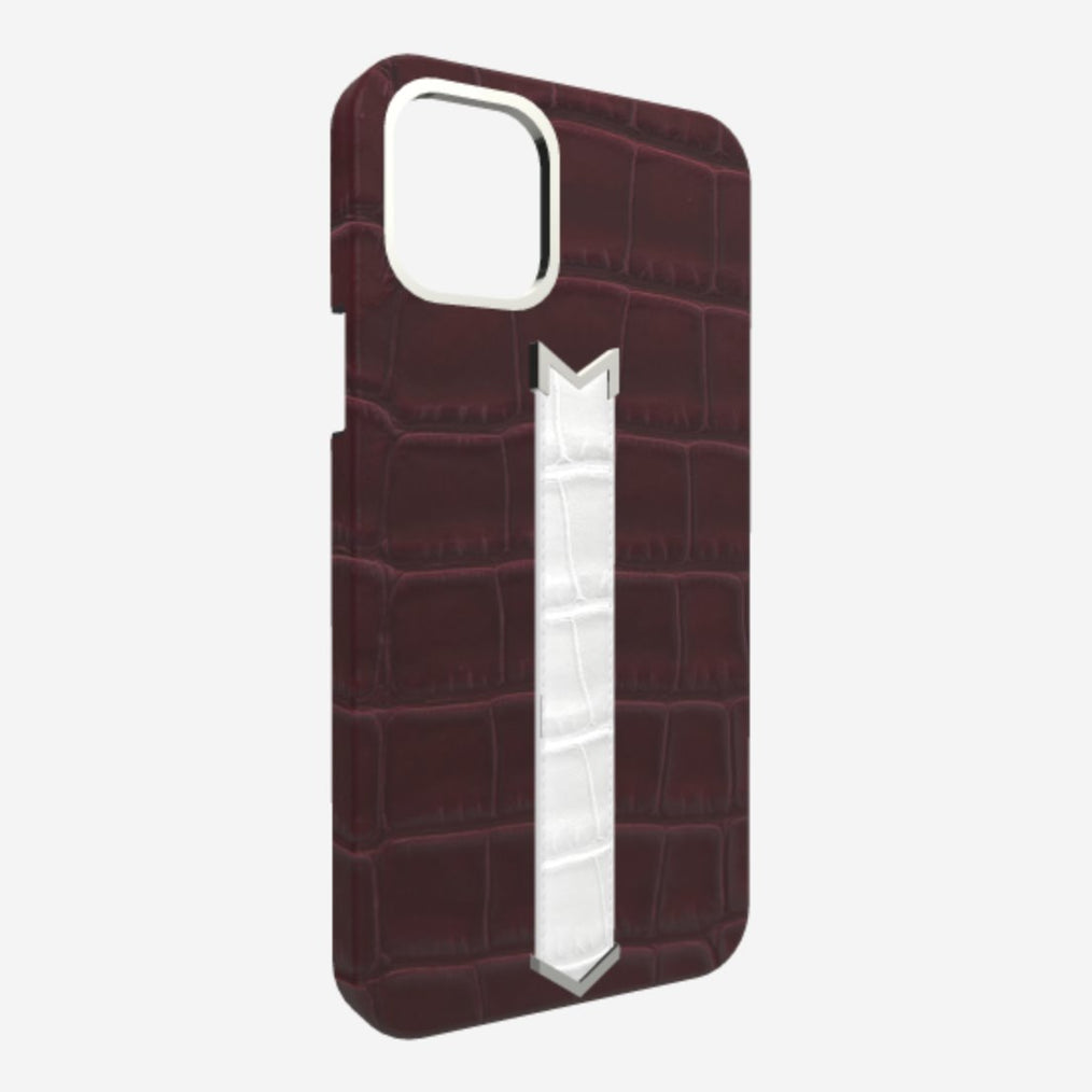 Silver Finger Strap Case for iPhone 13 Pro in Genuine Alligator 