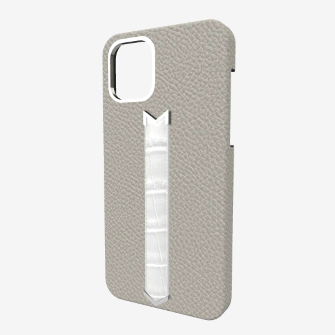 Silver Finger Strap Case for iPhone 13 Pro in Genuine Calfskin and Alligator 