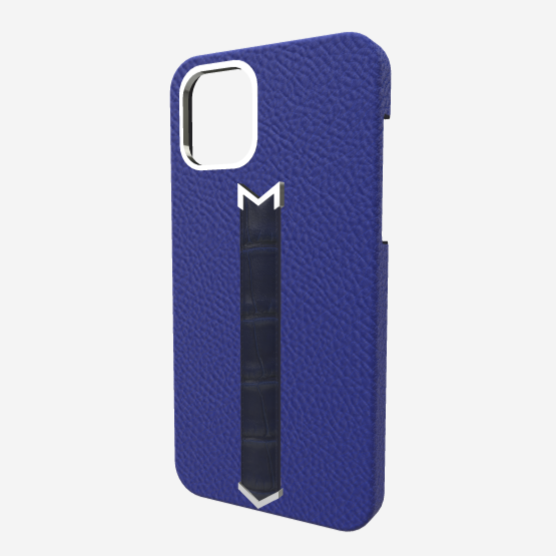 Silver Finger Strap Case for iPhone 13 Pro in Genuine Calfskin and Alligator 