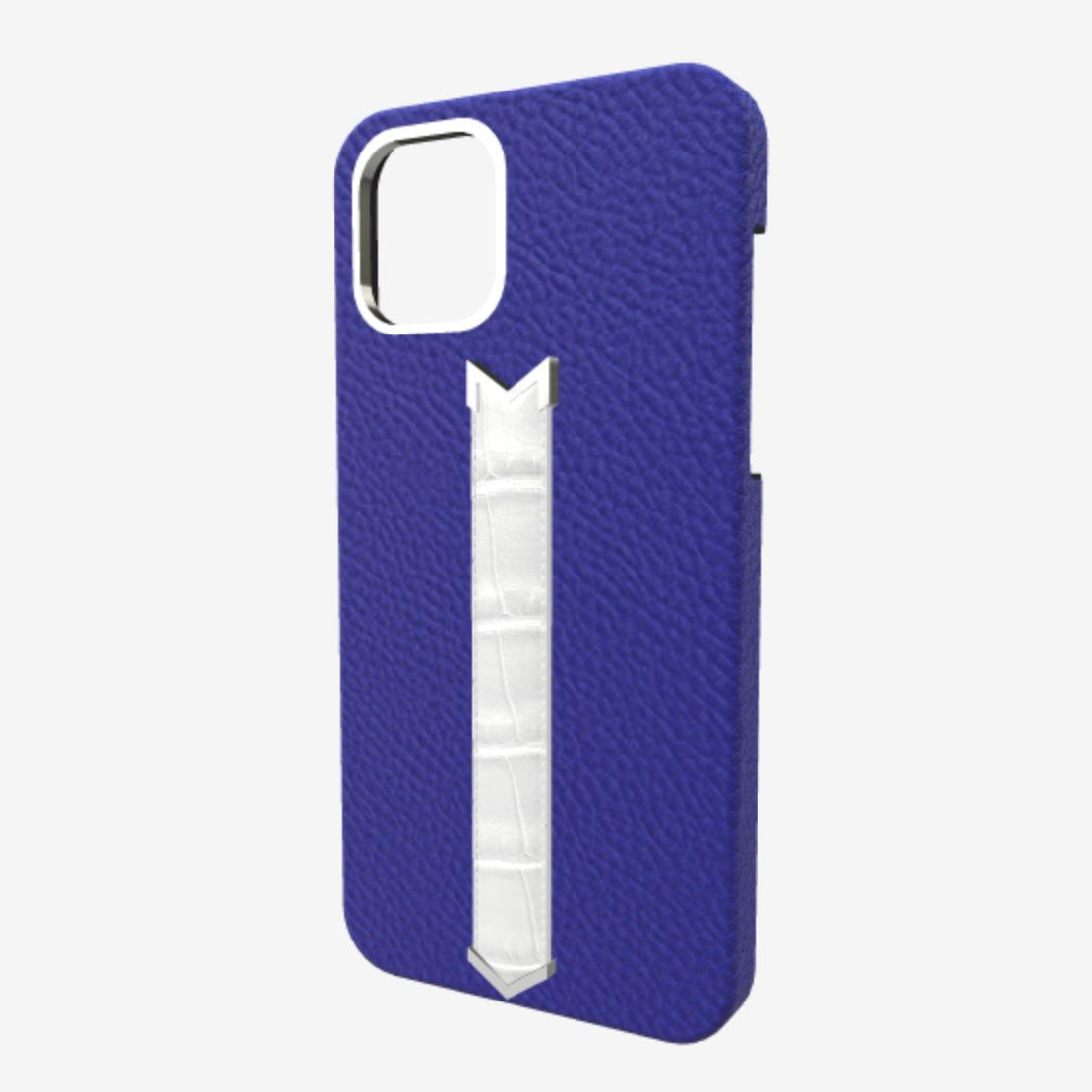 Silver Finger Strap Case for iPhone 13 Pro Max in Genuine Calfskin and Alligator 